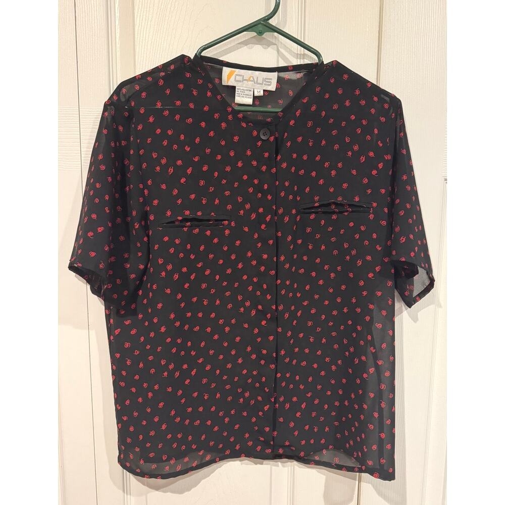 Vintage Claus Black Sheer Glam Whimsigoth Emo Button Down Blouse Top